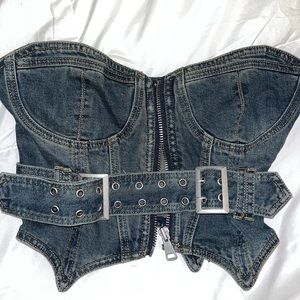 I.AM.GIA Jean buckle crop tube top
